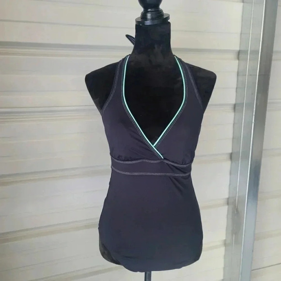 Anne Cole Collection Black Mint One Piece Swimsuit Cruise Halter Vacation sz 12 - Picture 1 of 8